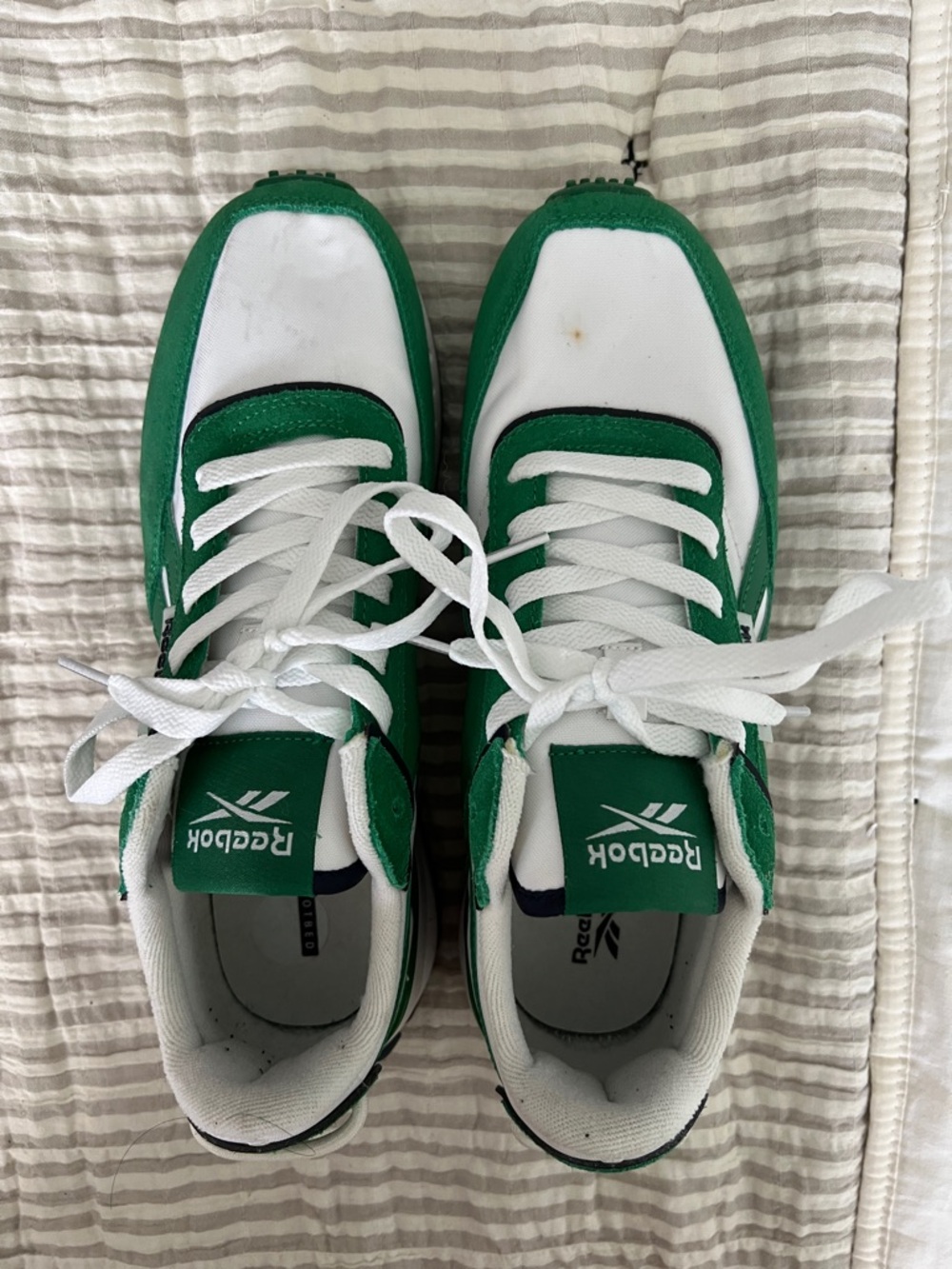 Reebok White and Green Classic Running Shoes